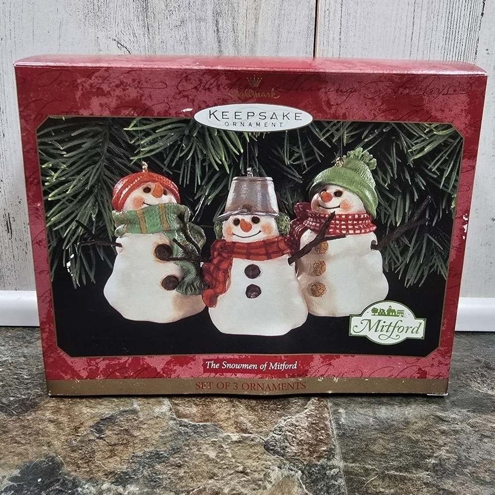 Hallmark keepsake ornament set of 3 the snowman of mitford 1999